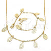 Oro Laminado Necklace and Bracelet, Gold Filled Style Guadalupe Design, Polished, Golden Finish, 06.63.0209