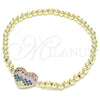 Oro Laminado Fancy Bracelet, Gold Filled Style Expandable Bead and Heart Design, with Multicolor Cubic Zirconia, Polished, Golden Finish, 03.299.0031.07