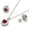 Sterling Silver Earring and Pendant Adult Set, Heart Design, with Garnet and White Cubic Zirconia, Polished, Rhodium Finish, 10.286.0025.1