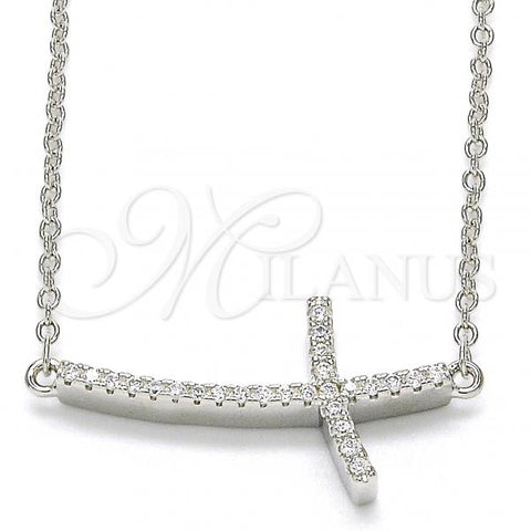 Sterling Silver Pendant Necklace, Cross Design, with White Cubic Zirconia, Polished, Rhodium Finish, 04.336.0090.16
