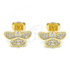 Oro Laminado Stud Earring, Gold Filled Style Butterfly Design, with White Micro Pave, Polished, Golden Finish, 02.94.0128