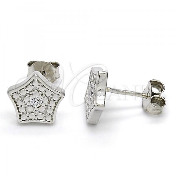 Sterling Silver Stud Earring, Star Design, with White Cubic Zirconia, Polished, Rhodium Finish, 02.186.0150.1