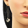 Oro Laminado Threader Earring, Gold Filled Style Heart Design, with White Micro Pave, Polished, Golden Finish, 02.210.0807