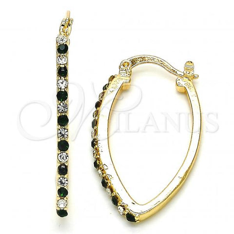 Oro Laminado Small Hoop, Gold Filled Style with Green and White Crystal, Polished, Golden Finish, 02.100.0082.3.15
