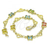 Oro Laminado Fancy Bracelet, Gold Filled Style Butterfly and Heart Design, with Multicolor Crystal, Polished, Golden Finish, 03.386.0013.08