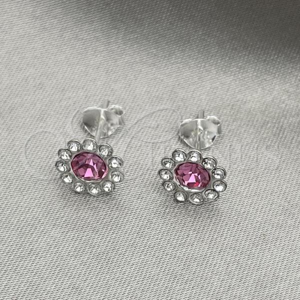 Sterling Silver Stud Earring, with Rose Cubic Zirconia, Polished, Silver Finish, 02.397.0041.06