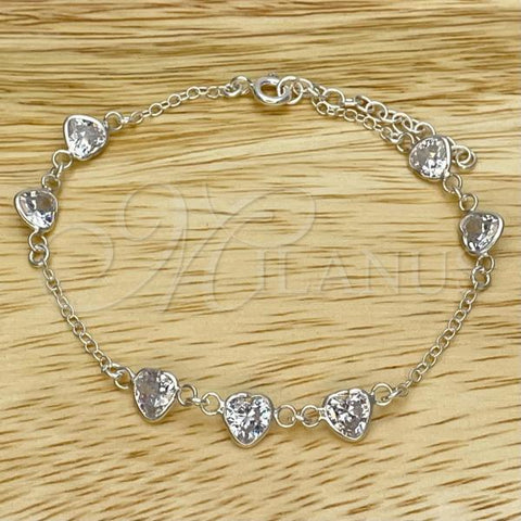 Sterling Silver Adjustable Bolo Bracelet, Heart Design, with White Cubic Zirconia, Polished, Silver Finish, 03.402.0012.07