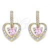 Oro Laminado Dangle Earring, Gold Filled Style Heart Design, with Pink and Multicolor Cubic Zirconia, Polished, Golden Finish, 02.65.2660