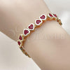 Oro Laminado Tennis Bracelet, Gold Filled Style Heart Design, with Garnet Cubic Zirconia, Polished, Golden Finish, 03.284.0058.1.07