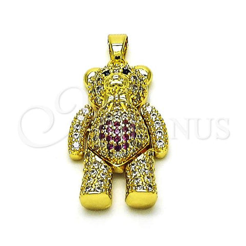 Oro Laminado Fancy Pendant, Gold Filled Style Teddy Bear Design, with White and Black Micro Pave, Polished, Golden Finish, 05.381.0029