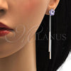 Rhodium Plated Long Earring, Flower Design, with Amethyst Swarovski Crystals, Polished, Rhodium Finish, 02.239.0022.2