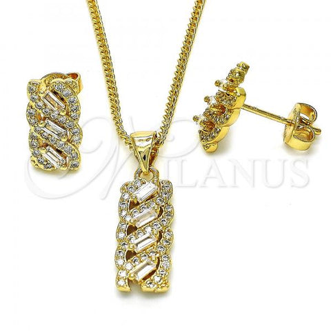 Oro Laminado Earring and Pendant Adult Set, Gold Filled Style with White Cubic Zirconia, Polished, Golden Finish, 10.156.0209