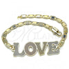 Oro Laminado Fancy Bracelet, Gold Filled Style Nameplate and Love Design, Polished, Tricolor, 03.63.1968.1.08