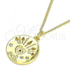 Oro Laminado Pendant Necklace, Gold Filled Style Heart and Star Design, with White and Black Micro Pave, Polished, Golden Finish, 04.362.0007.20