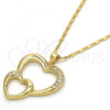 Oro Laminado Pendant Necklace, Gold Filled Style Heart Design, with White Cubic Zirconia, Polished, Golden Finish, 04.99.0037.18