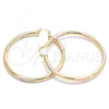 Oro Laminado Large Hoop, Gold Filled Style Hollow Design, Diamond Cutting Finish, Tricolor, 02.170.0262.1.60