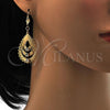 Oro Laminado Dangle Earring, Gold Filled Style Teardrop Design, with White Crystal, Polished, Golden Finish, 61.002