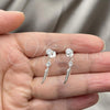 Sterling Silver Long Earring, Leaf Design, with White Cubic Zirconia, Polished, Silver Finish, 02.401.0058
