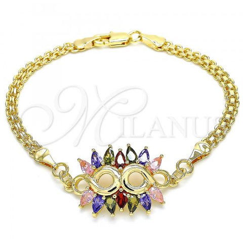 Oro Laminado Fancy Bracelet, Gold Filled Style with Multicolor Cubic Zirconia, Polished, Golden Finish, 03.63.2126.2.08