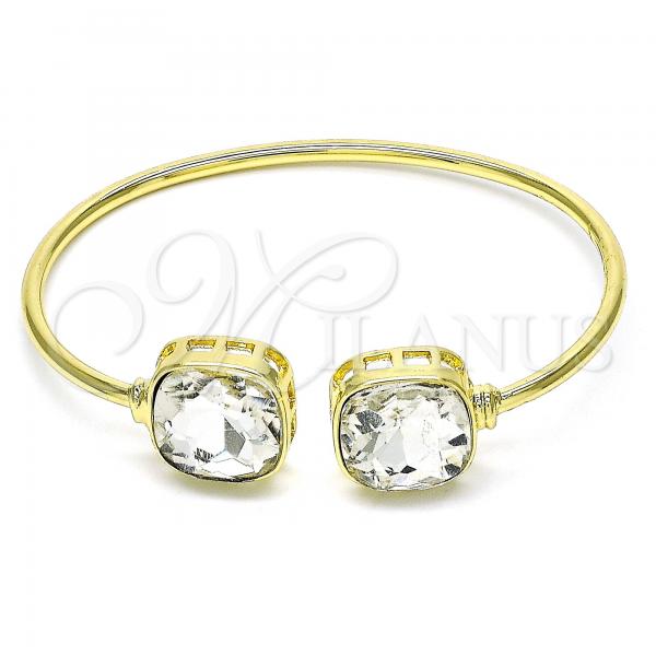 Oro Laminado Individual Bangle, Gold Filled Style with White Crystal, Polished, Golden Finish, 07.380.0006