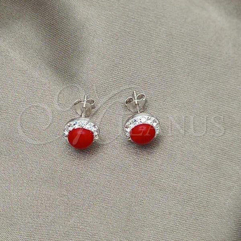 Sterling Silver Stud Earring, with White Cubic Zirconia and Orange Red Pearl, Polished, Silver Finish, 02.399.0036.1