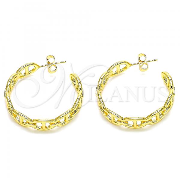 Oro Laminado Stud Earring, Gold Filled Style Puff Mariner Design, Polished, Golden Finish, 02.163.0154.30