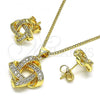 Oro Laminado Earring and Pendant Adult Set, Gold Filled Style Love Knot Design, with White Micro Pave, Polished, Golden Finish, 10.156.0427