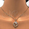 Oro Laminado Pendant Necklace, Gold Filled Style Leaf and Teardrop Design, with White Cubic Zirconia, Polished, Golden Finish, 04.217.0003.18