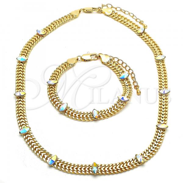 Oro Laminado Necklace and Bracelet, Gold Filled Style with Aurore Boreale Crystal, Polished, Golden Finish, 06.185.0017