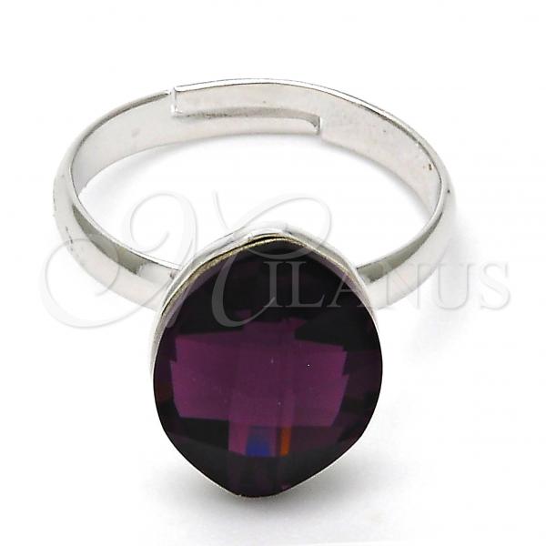 Rhodium Plated Multi Stone Ring, with Amethyst Swarovski Crystals, Polished, Rhodium Finish, 01.239.0008.3 (One size fits all)