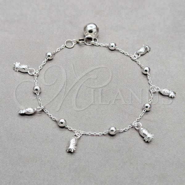 Sterling Silver Fancy Bracelet, Grape and Ball Design, Polished, Silver Finish, 03.409.0113.08