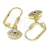 Oro Laminado Dangle Earring, Gold Filled Style with White and Black Micro Pave, Polished, Golden Finish, 02.210.0343