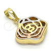 Oro Laminado Fancy Pendant, Gold Filled Style Flower Design, Matte Finish, Tricolor, 5.181.013