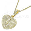 Oro Laminado Pendant Necklace, Gold Filled Style Heart and Love Design, Polished, Golden Finish, 04.351.0017.20