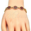 Oro Laminado Fancy Bracelet, Gold Filled Style with Garnet Cubic Zirconia, Polished, Golden Finish, 03.210.0112.1.07