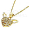 Oro Laminado Pendant Necklace, Gold Filled Style Heart Design, with Garnet and White Micro Pave, Polished, Golden Finish, 04.156.0374.1.20