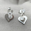 Sterling Silver Long Earring, Heart Design, with White Cubic Zirconia, Polished, Silver Finish, 02.401.0062