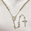 Oro Laminado Thin Rosary, Gold Filled Style Guadalupe and Crucifix Design, with White Cubic Zirconia, Polished, Golden Finish, 09.213.0063.24