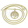 Oro Laminado Pendant Necklace, Gold Filled Style Tree Design, with White Micro Pave, Polished, Golden Finish, 04.156.0312.20