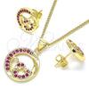 Oro Laminado Earring and Pendant Adult Set, Gold Filled Style Heart Design, with Ruby Micro Pave, Polished, Golden Finish, 10.156.0269.1