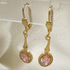Oro Laminado Long Earring, Gold Filled Style with Pink and White Cubic Zirconia, Polished, Golden Finish, 02.387.0045.1