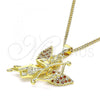 Oro Laminado Pendant Necklace, Gold Filled Style Angel Design, with Garnet and White Micro Pave, Polished, Golden Finish, 04.156.0434.1.20