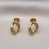Oro Laminado Stud Earring, Gold Filled Style with White Micro Pave, Polished, Golden Finish, 02.342.0269