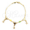 Oro Laminado Charm Bracelet, Gold Filled Style Heart and Star Design, with Yellow and Light Olive Opal, Polished, Golden Finish, 03.32.0295.07