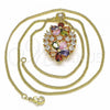 Oro Laminado Pendant Necklace, Gold Filled Style Flower Design, with Multicolor Cubic Zirconia, Polished, Golden Finish, 04.346.0013.1.20