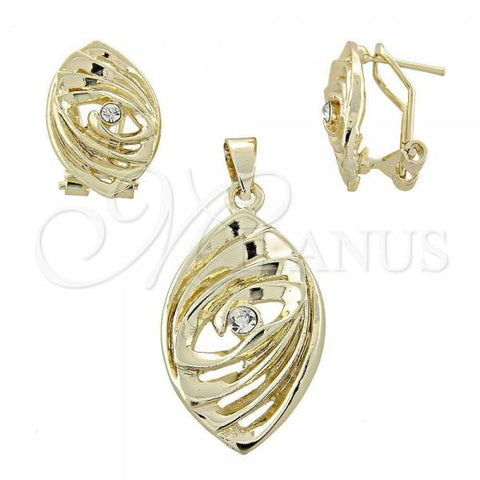 Oro Laminado Earring and Pendant Adult Set, Gold Filled Style with Dark Tanzanite Crystal, Polished, Golden Finish, 10.59.0096.1