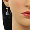 Oro Laminado Dangle Earring, Gold Filled Style with Sapphire Blue and White Crystal, Polished, Golden Finish, 02.122.0117.3
