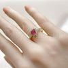 Oro Laminado Multi Stone Ring, Gold Filled Style Heart and Cluster Design, with Ruby and White Cubic Zirconia, Polished, Golden Finish, 01.196.0033.1