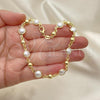 Oro Laminado Fancy Anklet, Gold Filled Style Ball Design, with Ivory Pearl, Polished, Golden Finish, 03.32.0629.10