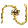 Oro Laminado Fancy Bracelet, Gold Filled Style Flower and Fish Design, with Multicolor Cubic Zirconia, Polished, Golden Finish, 03.210.0105.1.08